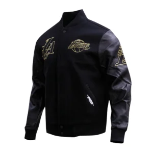 Los angeles lakers black gold wool leather varsity jacket black 2