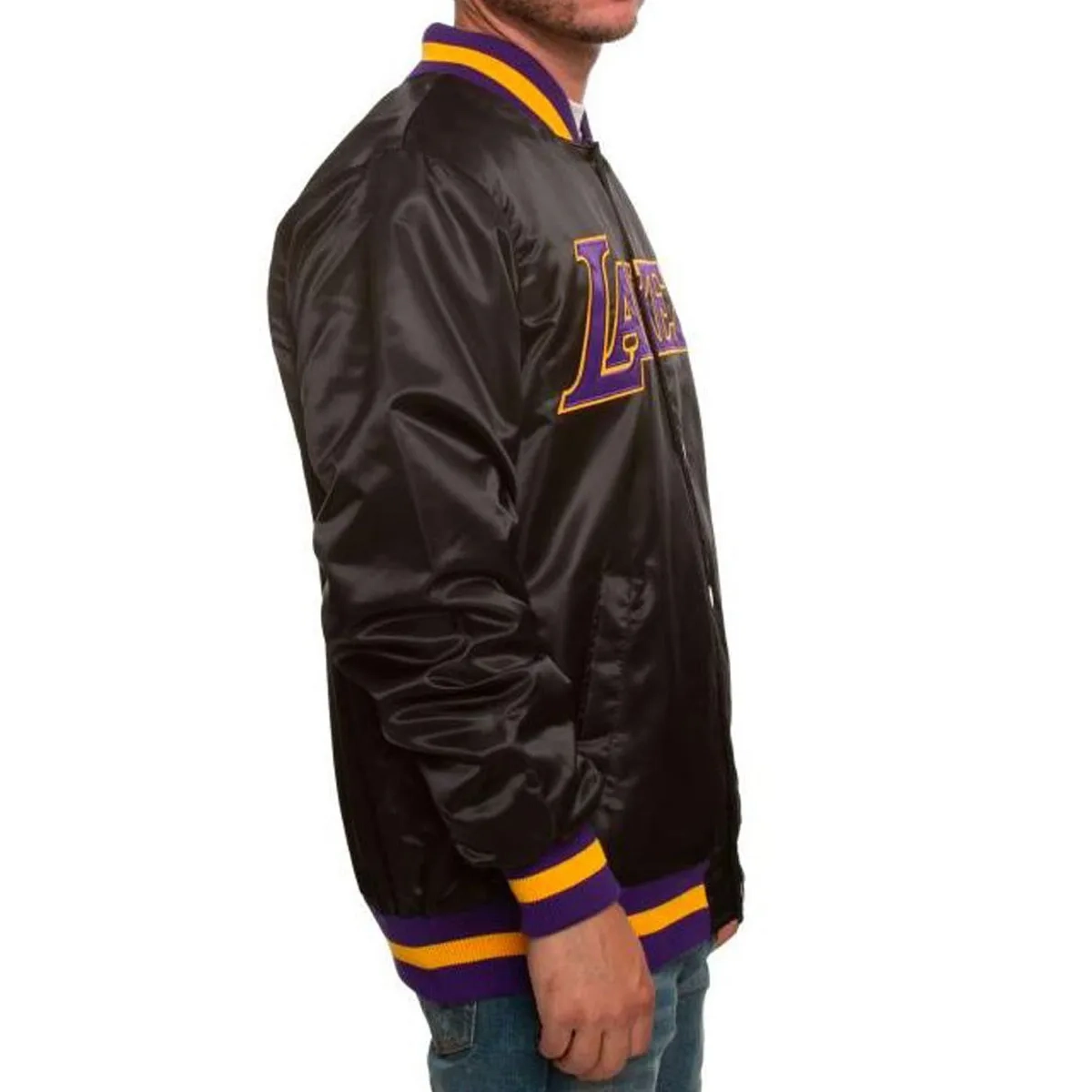 Los angeles lakers black satin bomber jacket