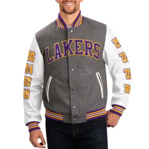 Los angeles lakers challenger wool leather varsity jacket 1