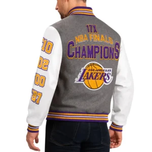 Los angeles lakers challenger wool leather varsity jacket 2