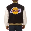 Los angeles lakers domestic two tone wool and leather jacket black white 2