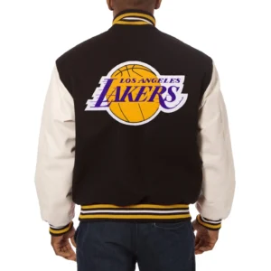 Los angeles lakers domestic two tone wool and leather jacket black white 2