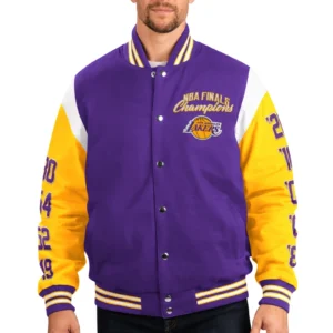 Los angeles lakers franchise purple yellow wool varsity jacket 1