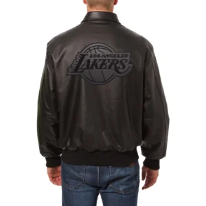 Los angeles lakers full leather bomber varsity jacket black 2
