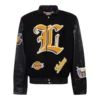 Los angeles lakers full real wool leather jacket black 1