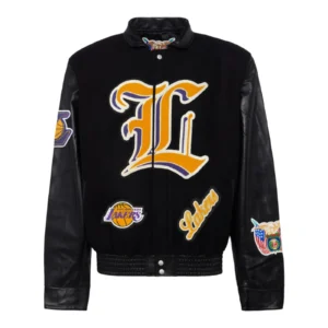 Los angeles lakers full real wool leather jacket black 1