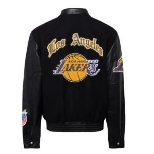Los angeles lakers full real wool leather jacket black 2