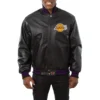 Los angeles lakers genuine leather varsity jacket black 1