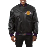 Los Angeles Lakers Full Leather Rib knitted Black Varsity Jacket