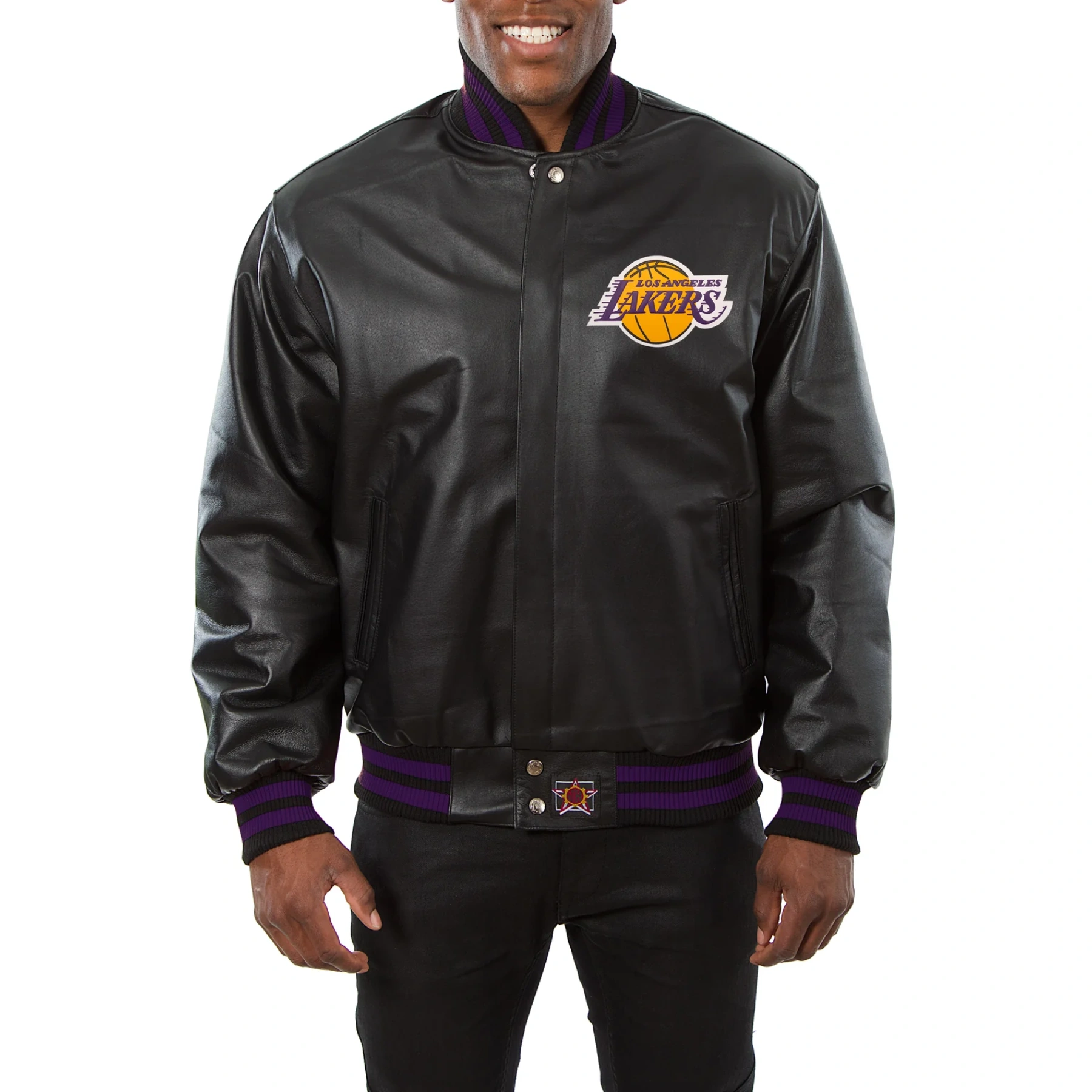 Los angeles lakers genuine leather varsity jacket black 1