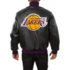Los angeles lakers genuine leather varsity jacket black 2