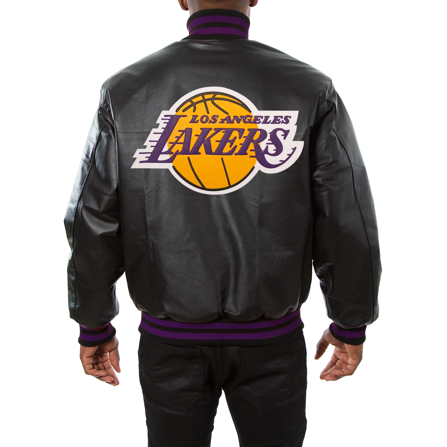 Los angeles lakers genuine leather varsity jacket black 2
