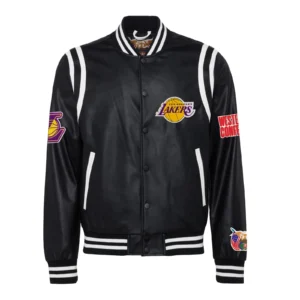 Los angeles lakers leather varsity jacket black 1