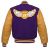 Los angeles lakers letterman wool leather varsity jacket purpleyellow 2 1