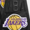 Los angeles lakers mashup full snap satin varsity jacket black 1