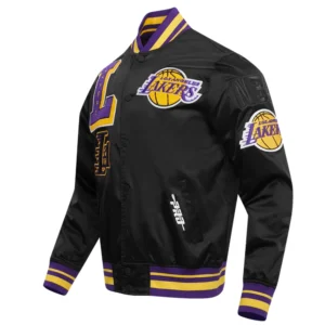 Los angeles lakers mashup full snap satin varsity jacket black 7