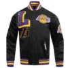 Los angeles lakers mashup full snap satin varsity jacket black 8