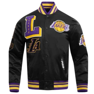 Los angeles lakers mashup full snap satin varsity jacket black 8