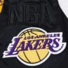 Los angeles lakers mashup logo full snap satin varsity jacket black 1