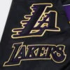 Los angeles lakers mashup logo full snap satin varsity jacket black 3