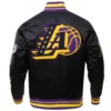 Los angeles lakers mashup logo full snap satin varsity jacket black 6