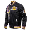 Los angeles lakers mashup logo full snap satin varsity jacket black 7