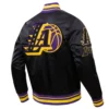 Los angeles lakers mashup logo full snap satin varsity jacket black 8