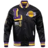 Los angeles lakers mashup logo full snap satin varsity jacket black 9