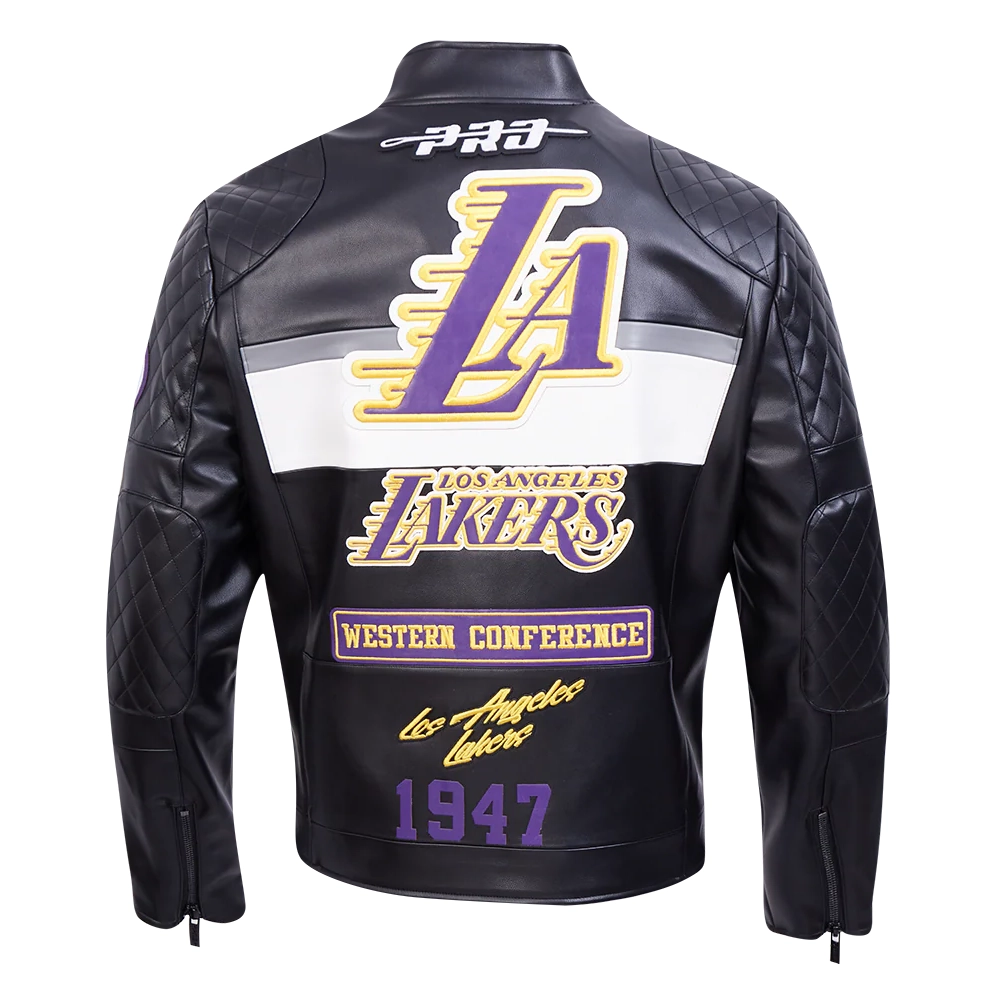 Los angeles lakers moto black zipper leather jacket