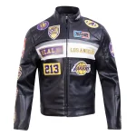 Los Angeles Lakers Moto Full-Zip Black Leather Jacket