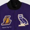 Los angeles lakers ovo x nba wool leather front detail
