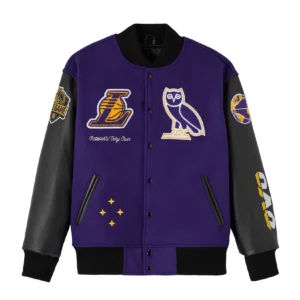 Los angeles lakers ovo x nba wool leather varsity jacket