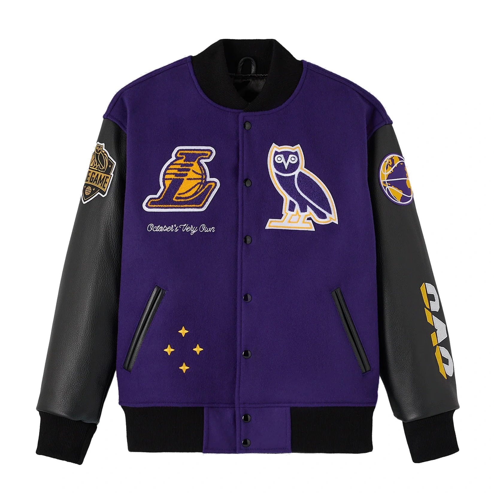 Los angeles lakers ovo x nba wool leather varsity jacket