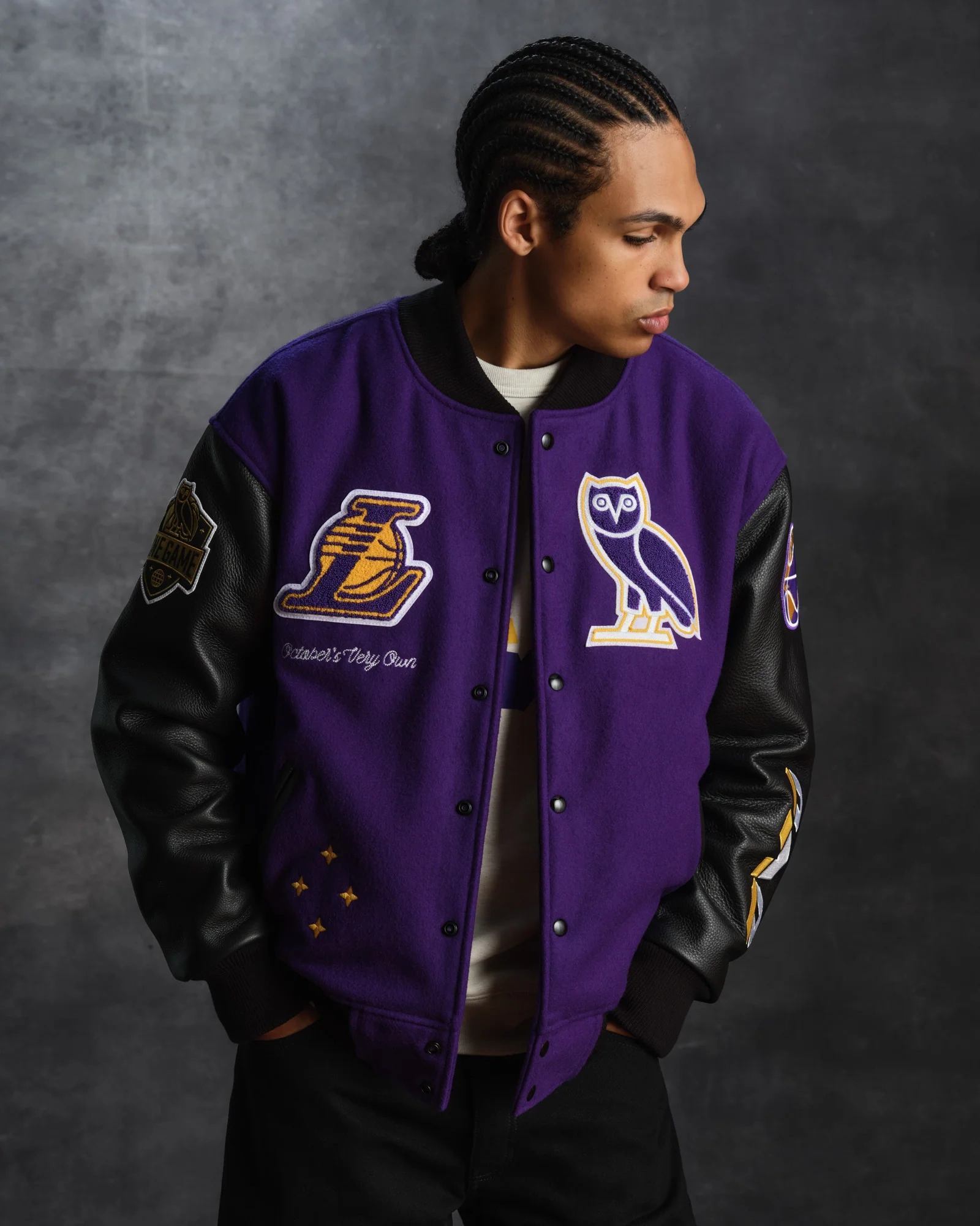 Los angeles lakers ovo x nba wool varsity jacket