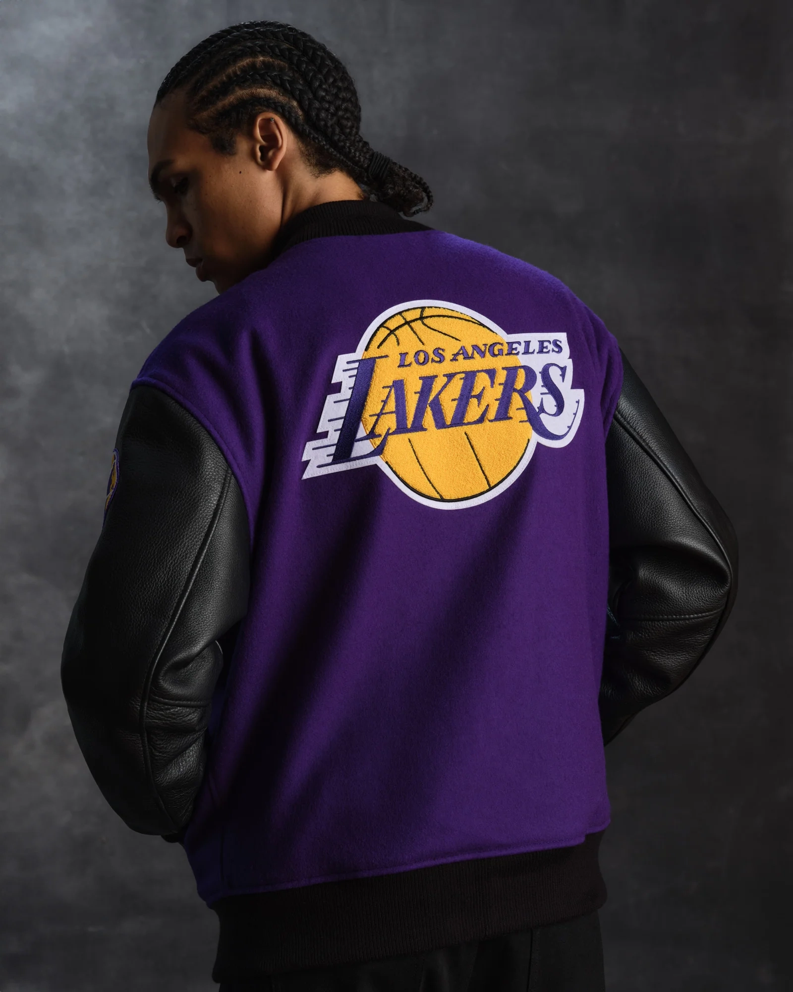 Los angeles lakers ovo x wool leather varsity jacket