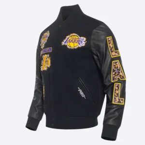 Los angeles lakers pro standard animal print black varsity jacket 1