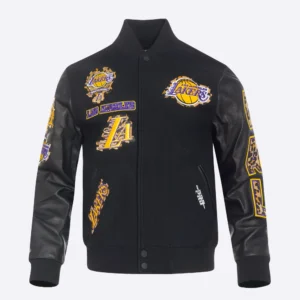 Los angeles lakers pro standard animal print black varsity jacket 2