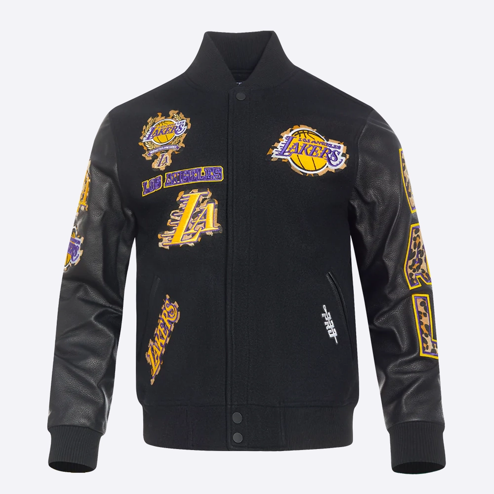 Los angeles lakers pro standard animal print black varsity jacket 2