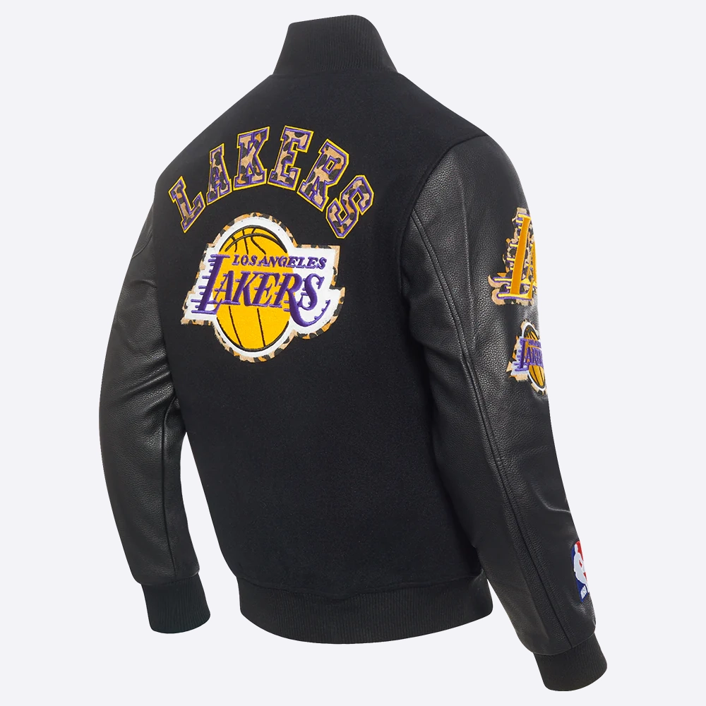 Los angeles lakers pro standard animal print black varsity jacket 3