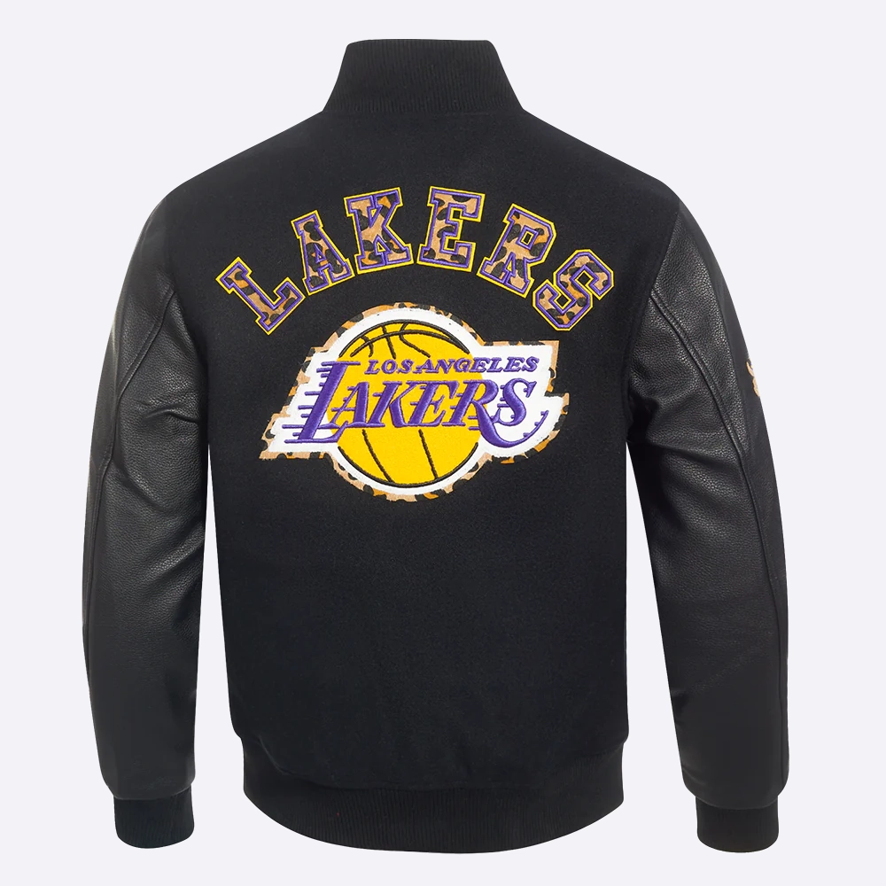 Los angeles lakers pro standard animal print black varsity jacket 4
