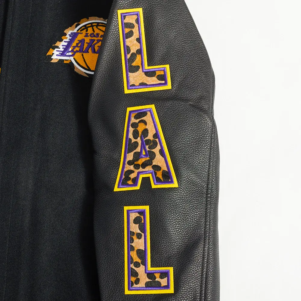 Los angeles lakers pro standard animal print black varsity jacket 5