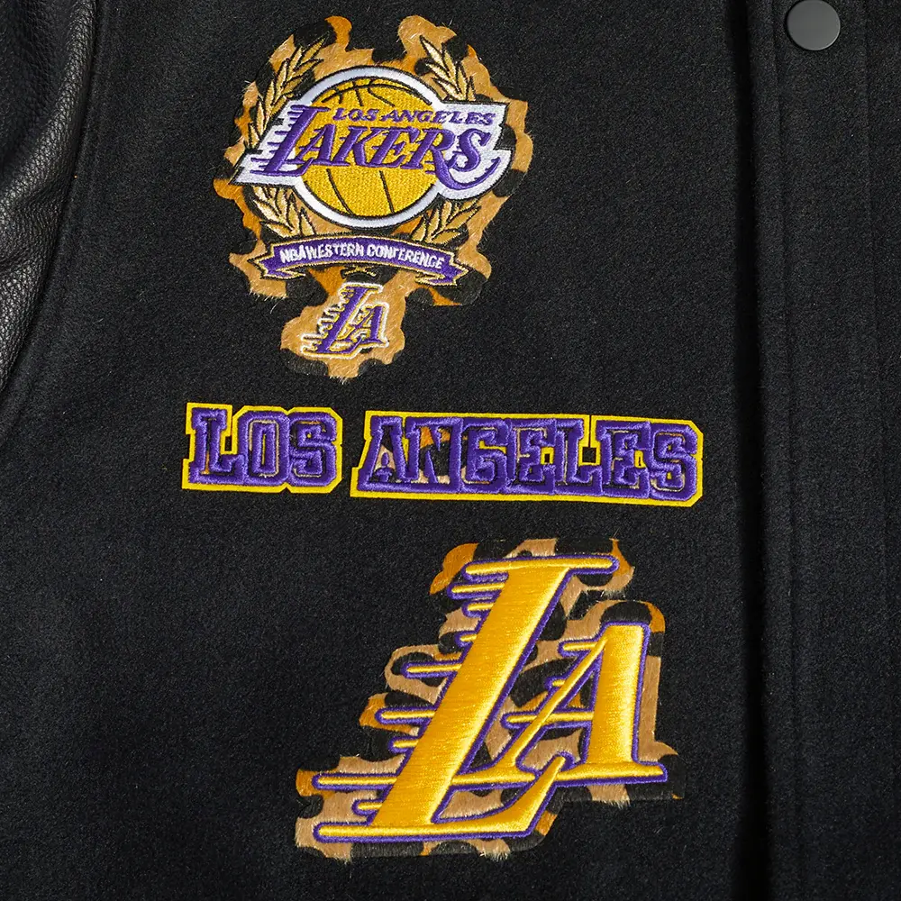 Los angeles lakers pro standard animal print black varsity jacket 7