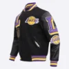 Los angeles lakers pro standard mashup black varsity jacket 1