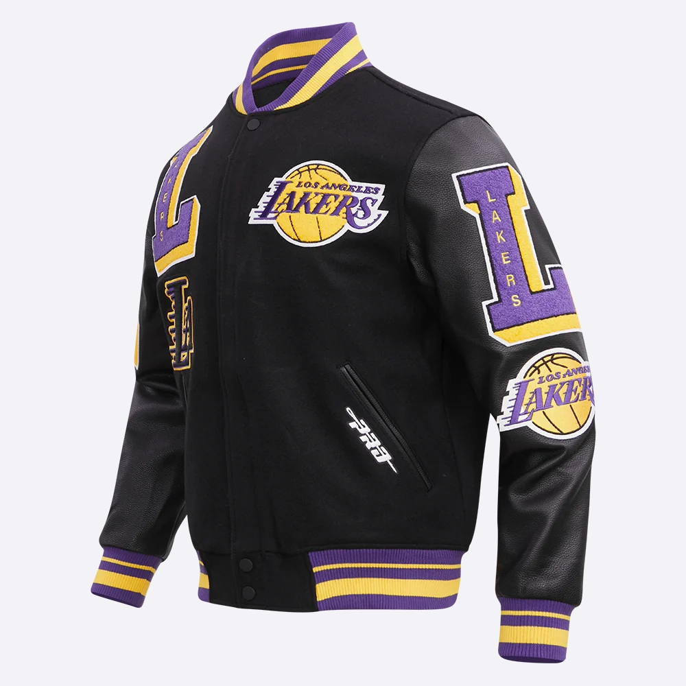 Los angeles lakers pro standard mashup black varsity jacket 1