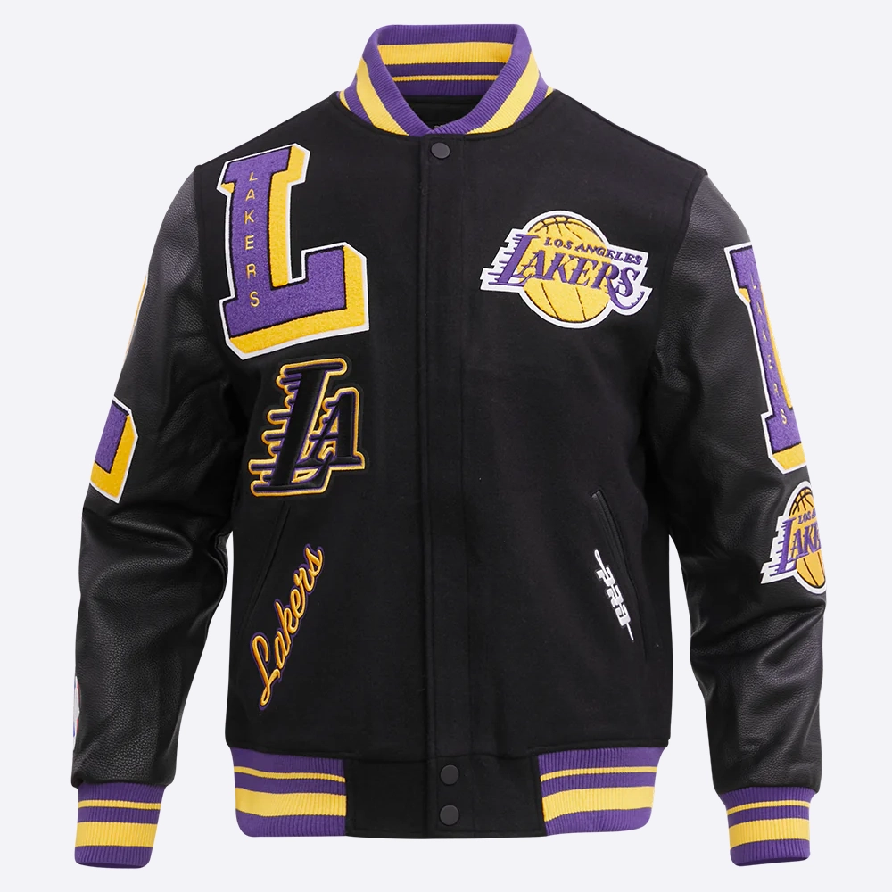 Los angeles lakers pro standard mashup black varsity jacket 2