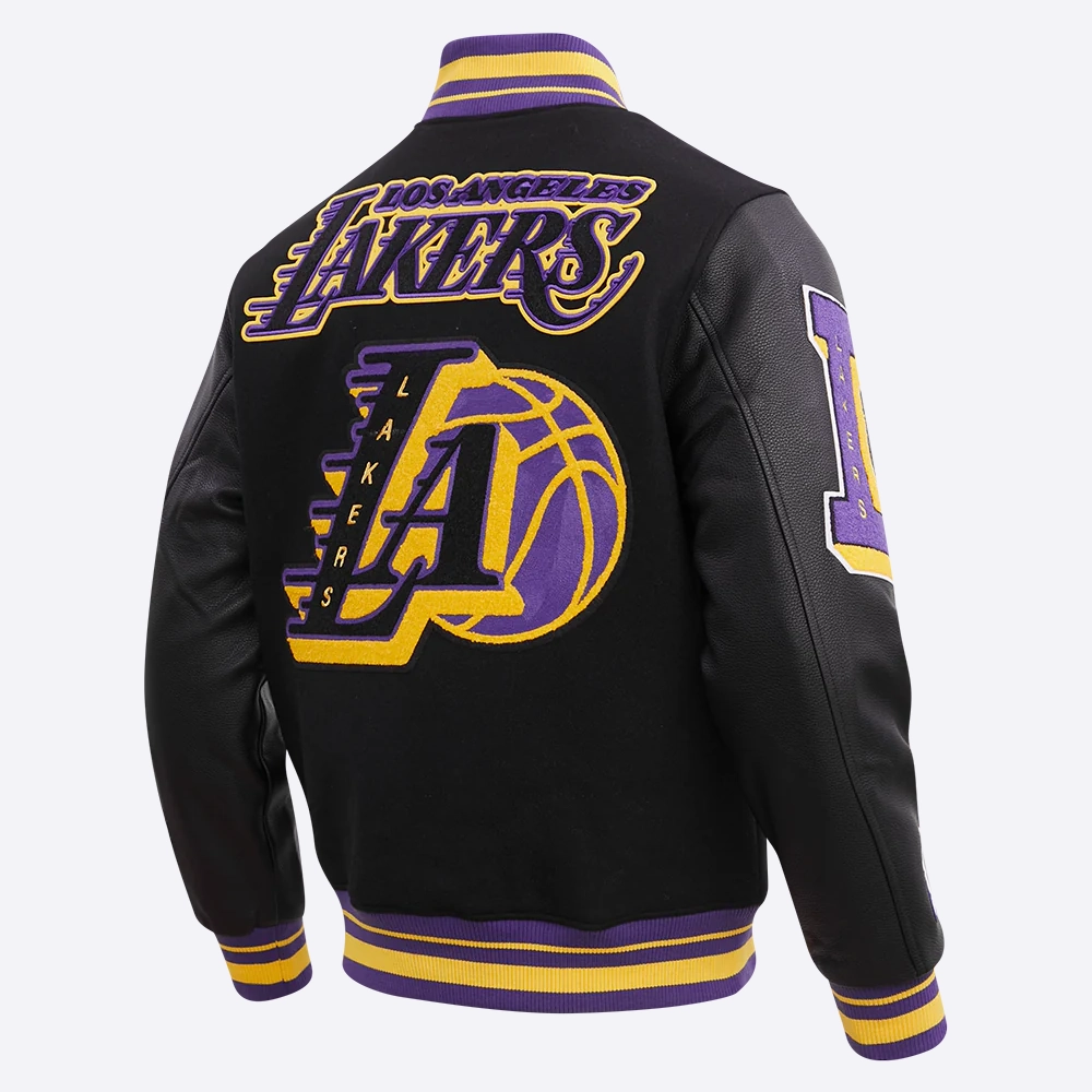 Los angeles lakers pro standard mashup black varsity jacket 3