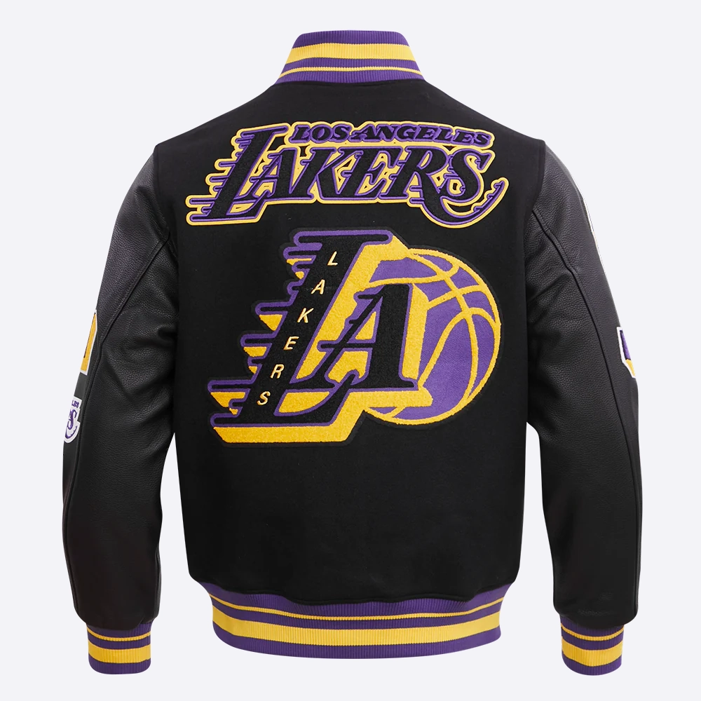 Los angeles lakers pro standard mashup black varsity jacket 4