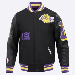 Los angeles lakers pro standard old english black varsity jacket 2