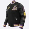 Los angeles lakers pro standard script tail black varsity jacket 1