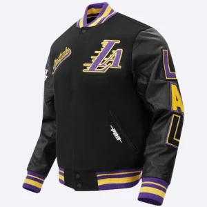 Los angeles lakers pro standard script tail black varsity jacket 1